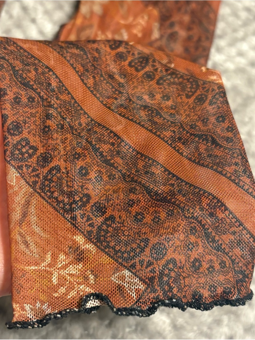 Willow Rust-Brown Printed Long Sleeve Sheer Top - Picture 7 of 7